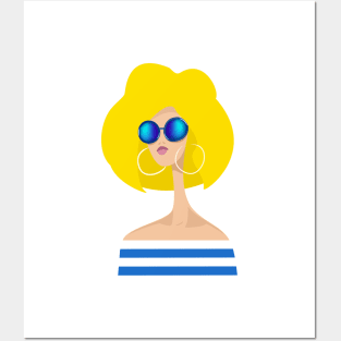 Cool Blonde in Blue Glasses Posters and Art